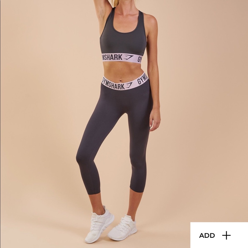 Charcoal and Pink Gymshark Fit Crop Leggings NWOT